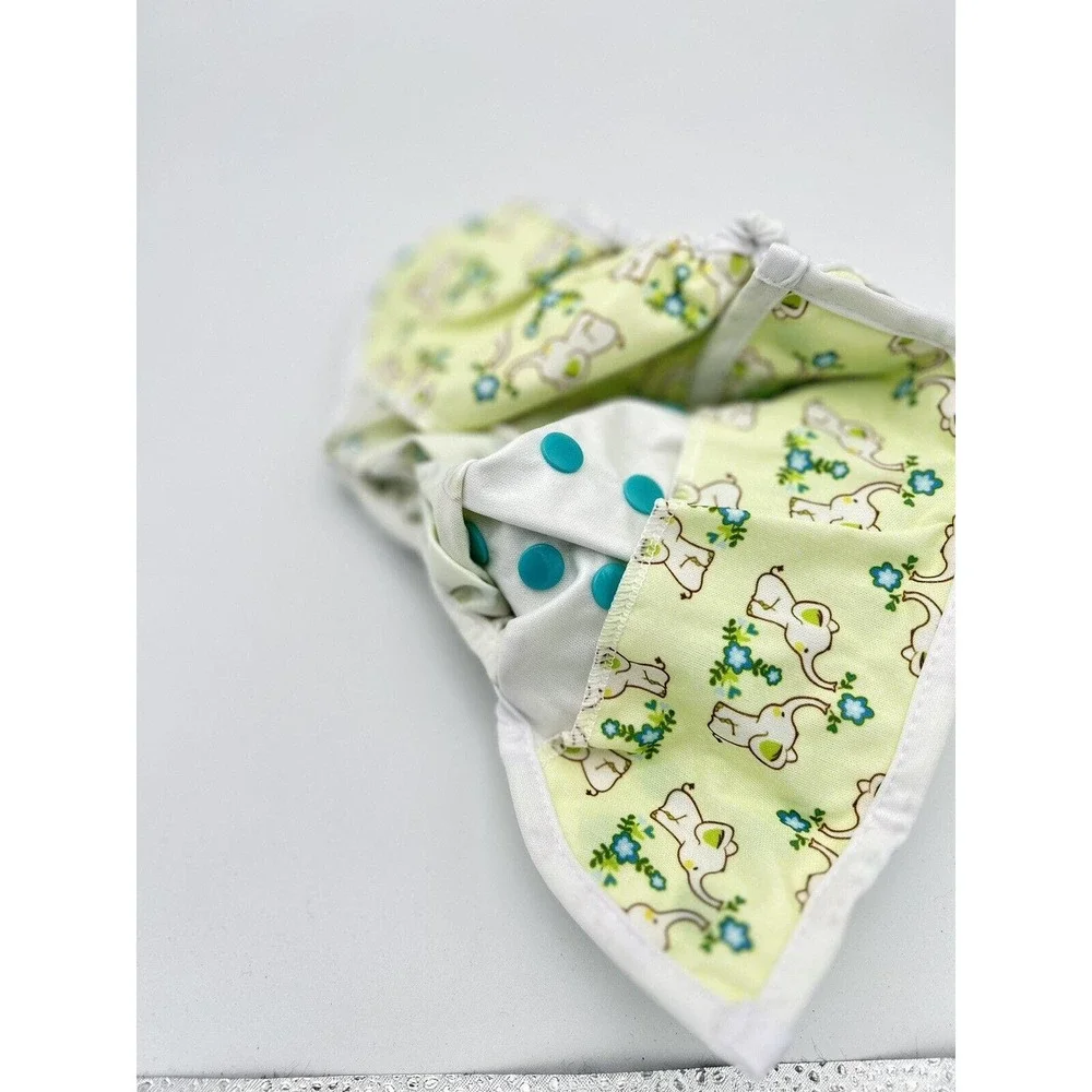 Baby Diaper‎ Cover Adjustable Snaps Elephant & Blue Flowers Print One Size NEW